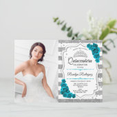 ティール（緑がかった色）ブルーシルバーフォトキンセアニェラ 招待状 (スタンド正面)