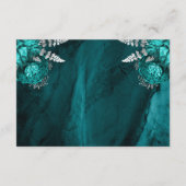 ティール(緑がかった色)ブルーシルバーフローラアガートスクリプトウェディングRSVP エンクロージャーカード (裏面)