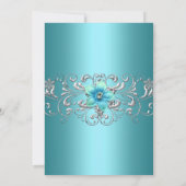 ティール（緑がかった色）ブルーシルバーフローラスワールスウィート16招待状 招待状 (裏面)
