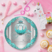 ティール(緑がかった色)ブルーシルバープリンスベビーシャワー ペーパープレート (パーティー)