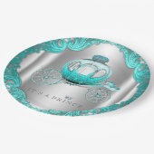 ティール(緑がかった色)ブルーシルバープリンスベビーシャワー ペーパープレート (アングル)