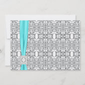 ティール（緑がかった色）ブルーシルバーレースSweet sixteenパーティー 招待状 (裏面)