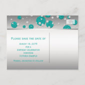 ティール(緑がかった色)ブルーシルバー日付を保存 案内ポストカード (裏面)