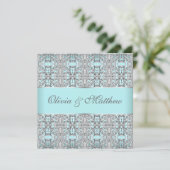 ティール(緑がかった色)ブルーシルバー結婚式招待状テンプレート 招待状 (スタンド正面)