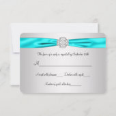 ティール（緑がかった色）ブルーシルバーRSVP 出欠カード (裏面)