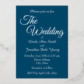 ティール(緑がかった色)ブルーシンプルスタイル結婚ズ 箔招待状 (正面)