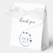 ティール（緑がかった色）ブルーシンプルハートリースモノグラム結婚ズ フェイバーボックス (正面)