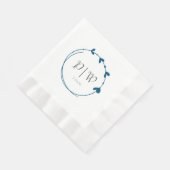 ティール（緑がかった色）ブルーシンプルハートリースモノグラム結婚ズ 縁ありランチョンナプキン (角)