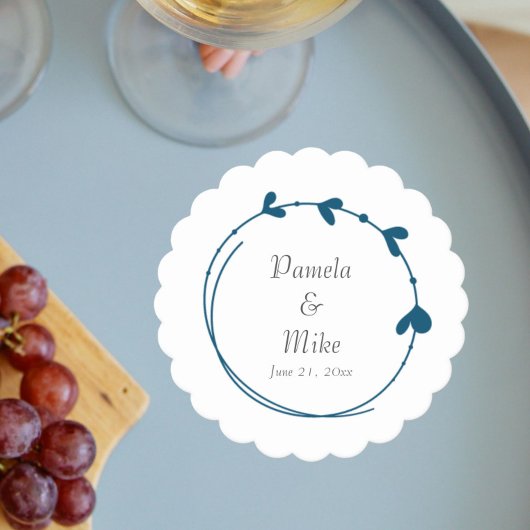 ティール（緑がかった色）ブルーシンプルハート結婚リース ペーパーコースター