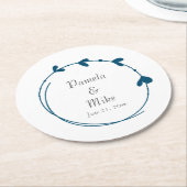 ティール（緑がかった色）ブルーシンプルハート結婚リース ペーパーコースター (アングル)