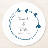 ティール（緑がかった色）ブルーシンプルハート結婚リース ペーパーコースター (正面)