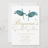 ティール（緑がかった色）ブルーシーウミガメビーチ金ゴールドスウィート16パーティー 招待状 (正面)