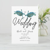 ティール(緑がかった色)ブルーシーウミガメ海エレガントビーチ結婚式 招待状 (スタンド正面)