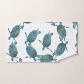 ティール（緑がかった色）ブルーシーウミガメ海エレガントビーチ バスタオルセット (ハンドタオル)