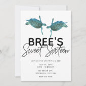 ティール(緑がかった色)ブルーシーウミガメ海ビーチスウィート16パーティーI 招待状 (正面)