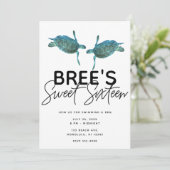 ティール(緑がかった色)ブルーシーウミガメ海ビーチスウィート16パーティーI 招待状 (スタンド正面)