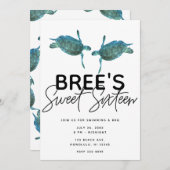 ティール（緑がかった色）ブルーシーウミガメ海ビーチスウィート16パーティーI 招待状 (正面/裏面)