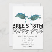 ティール（緑がかった色）ブルーシーウミガメ海ビーチ誕生日パーティー 招待状 (正面)