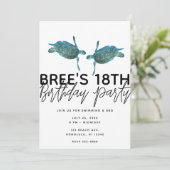 ティール（緑がかった色）ブルーシーウミガメ海ビーチ誕生日パーティー 招待状 (スタンド正面)