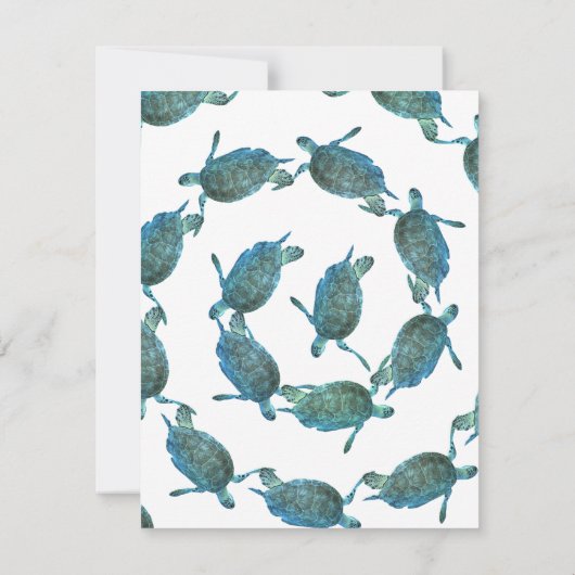 ティール（緑がかった色）ブルーシーウミガメ金ゴールドビーチ結婚式サンキュー 招待状 (裏面)