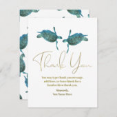 ティール(緑がかった色)ブルーシーウミガメ金ゴールドビーチ結婚式サンキュー 招待状 (正面/裏面)