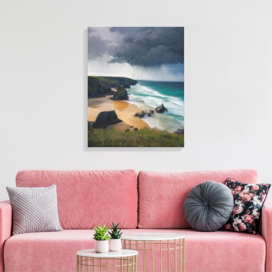 ティール（緑がかった色）ブルーシーコーンウォール上空の現実的な嵐の雲 キャンバスプリント (インサイチュ (リビング))