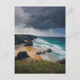 ティール（緑がかった色）ブルーシーコーンウォール上空の現実的な嵐の雲 ポストカード