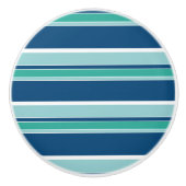 ティール(緑がかった色)ブルーシーフオムグリーンホワイトストライプパタン セラミックノブ (正面)