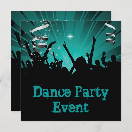 ティール（緑がかった色）ブルージェイドダンスパーティーイベント群集レイヴ 招待状 (正面/裏面)