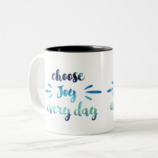 ティール(緑がかった色)ブルージョイを選択する毎日のやる気を起こさせる引用文 ツートーンマグカップ (正面左)