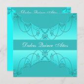 ティール（緑がかった色）ブルースウィート15キンセアニェラ 招待状 (正面/裏面)