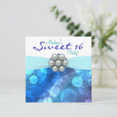 ティール（緑がかった色）ブルースウィート16バースデーパーティー 招待状 (スタンド正面)