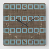 ティール(緑がかった色)ブルースクウェアアートパターンダークコーヒーブラウン スクエア壁時計 (正面)