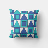 ティール(緑がかった色)ブルースクエアトライアングルジオメトリ クッション (正面)