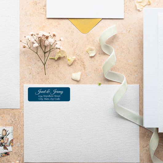 ティール（緑がかった色）ブルースタイル化結婚名の差出人住所 ラベル