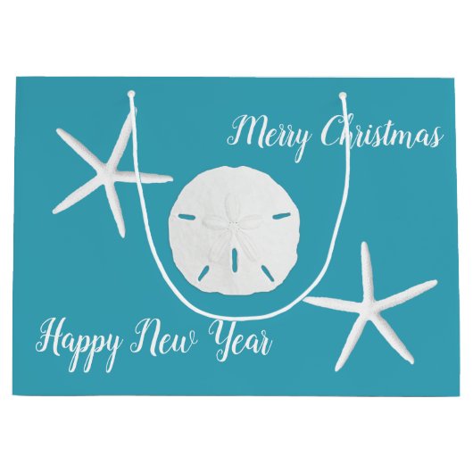 ティール（緑がかった色）ブルースターフィッシュクリスマスラージ紙抱き枕 ラージペーパーバッグ (正面)