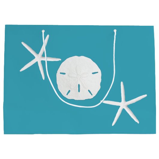 ティール（緑がかった色）ブルースターフィッシュクリスマスラージ紙抱き枕 ラージペーパーバッグ (裏面)