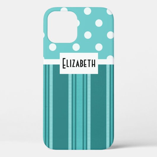 ティール（緑がかった色）ブルーストライプの水玉模様 Case-Mate iPhoneケース (裏面)