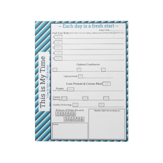 ティール（緑がかった色）/ブルーストライプの5-1ミートトラッカー ノートパッド (回転)