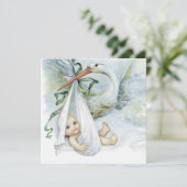 ティール(緑がかった色)ブルーストークベビーシャワー 招待状 (スタンド正面)