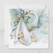 ティール(緑がかった色)ブルーストークベビーシャワー 招待状 (正面)