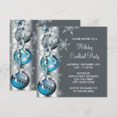 ティール（緑がかった色）ブルースノーフレークオーナメントクリスマスパーティー 招待状 (正面/裏面)