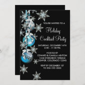ティール（緑がかった色）ブルースノーフレークオーナメントクリスマスパーティー 招待状 (正面/裏面)
