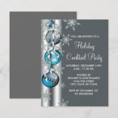 ティール（緑がかった色）ブルースノーフレークオーナメントクリスマスパーティー 招待状 (正面/裏面)