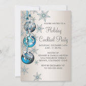 ティール（緑がかった色）ブルースノーフレークオーナメントクリスマスパーティー 招待状 (正面)