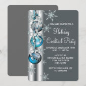 ティール（緑がかった色）ブルースノーフレークオーナメントクリスマスパーティー 招待状 (正面/裏面)
