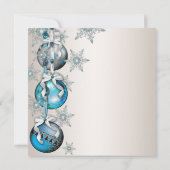 ティール（緑がかった色）ブルースノーフレークオーナメントクリスマスパーティー 招待状 (裏面)