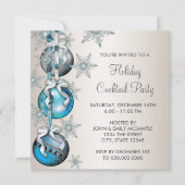 ティール（緑がかった色）ブルースノーフレークオーナメントクリスマスパーティー 招待状 (正面)