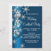 ティール（緑がかった色）ブルースノーフレークオーナメントクリスマスパーティー 招待状 (正面)