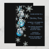 ティール（緑がかった色）ブルースノーフレークオーナメントクリスマスパーティー 招待状 (正面/裏面)